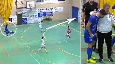 Precioso gesto deportivo en un partido de fútbol sala