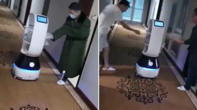 Coronavirus: Autonomous Robot "Little Peanut" delivers food in a hotel