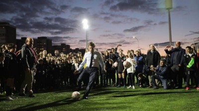 Almeida's goa at the opening of a soccer field