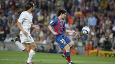 Messi's first goal with FC Barcelona