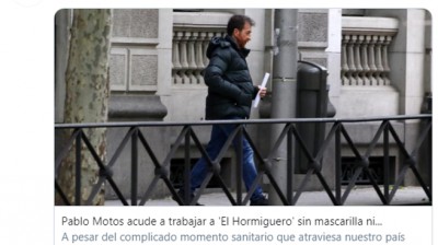 Pablo Motos without mask after criticizing Pedro Sánchez