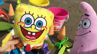 Playing on the beach with SpongeBob
