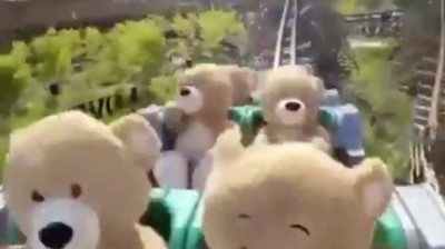 Teddy bears on a roller coaster