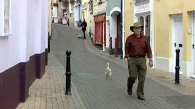 Man walking a duck