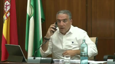 El portavoz de la Junta de Andalucía habla por el móvil en plena comparecencia