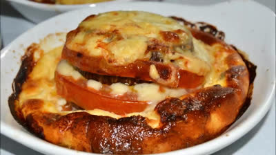 Vegetable strudel with eggplant, tomato and mozzarella.