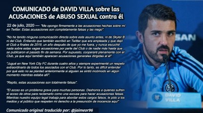 David Villa acusado de abuso sexual en el New York City
