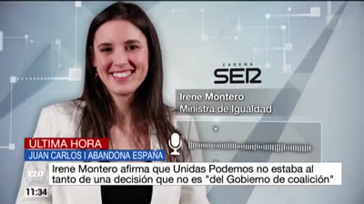 Irene Montero afirma que Unidas Podemos no conocía la decisión de Juan Carlos I de abandonar España