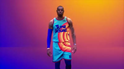 LeBron James shows off his "Space Jam 2" T-shirt