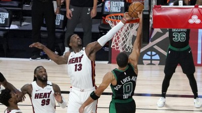 El tapón de Adebayo para que Miami Heat ganara el primer partido de la serie