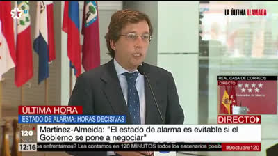 Martínez Almeida afirma que Madrid tiene 465 casos por cada 100.000 habitantes