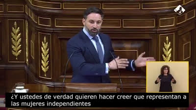 Santiago Abascal a las portavoces de Unidas Podemos: "¿A ustedes también les custodian la tarjeta del móvil?