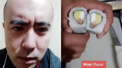 A Japanese man's viral reaction to watching sushi being made on the Internet